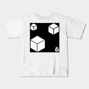 Black and White Cubes Geometric Abstract Acrylic Painting Kids T-Shirt